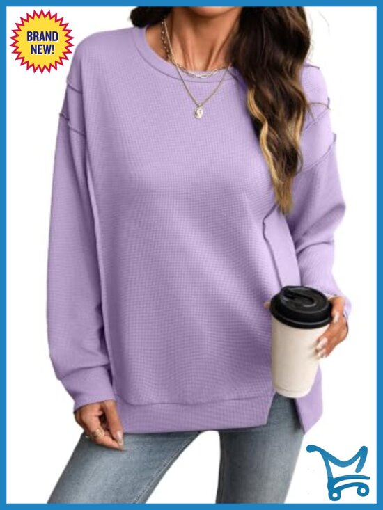 Other - Crew Neck Sweatshirt Loose Side Split Pullover Tops Long Sleeve